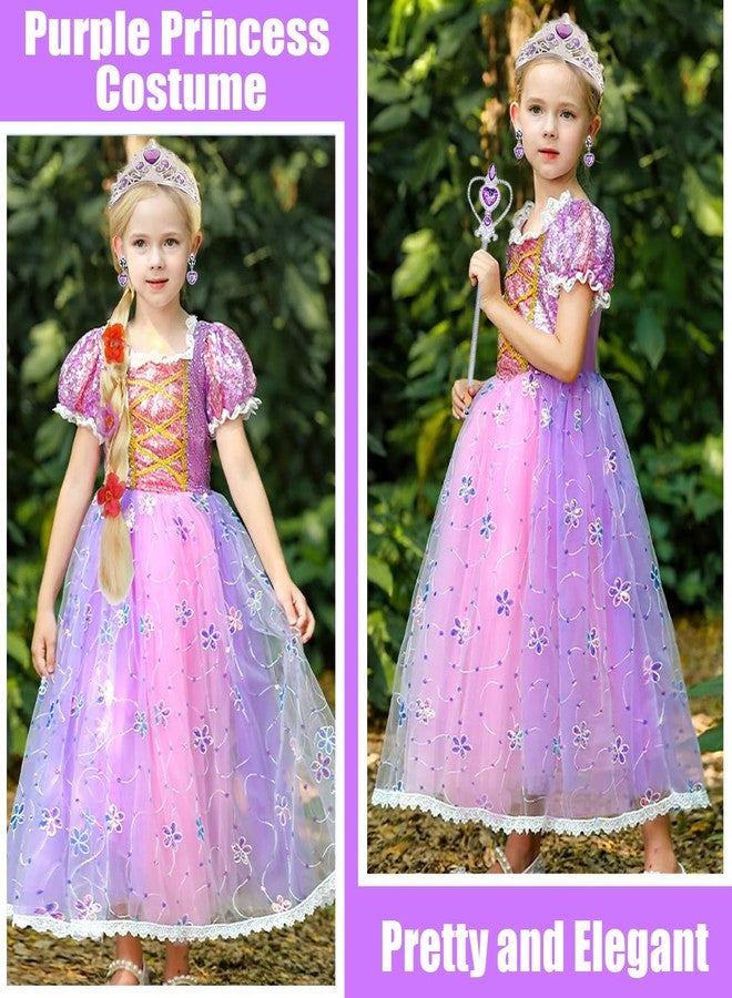 Luzlen Little Girls Princess Costume Kids Fancy Purple Dress for Halloween Party Christmas Carnival, 5-6 Years(Label 130) - Image 4